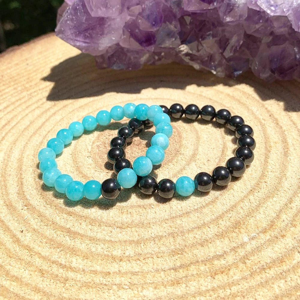 Braceletes de Shungite e Amazonite - 2 pçs